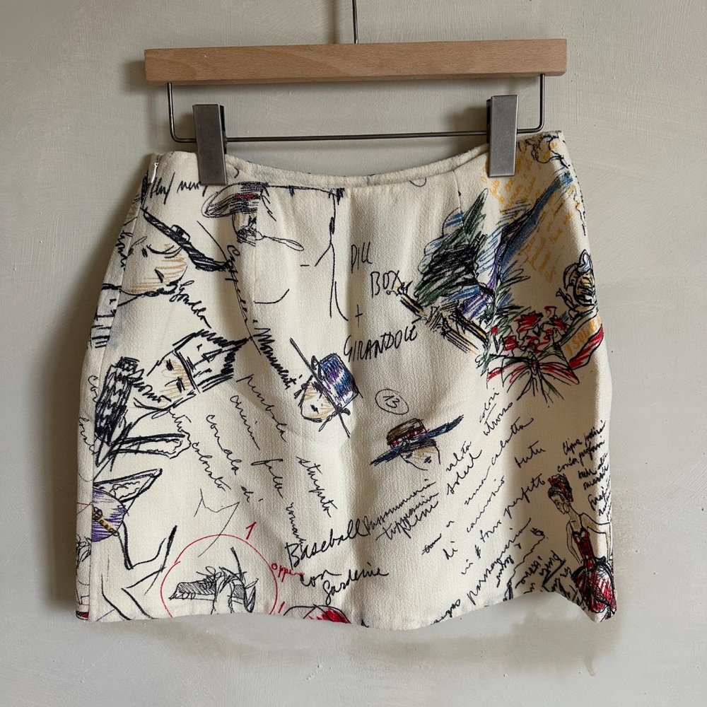 Moschino Vintage Couture Graphic Mini Skirt Sz 8 - Picture 2 of 5